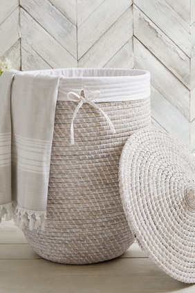 Whitewashed Seagrass Laundry Basket With Liner